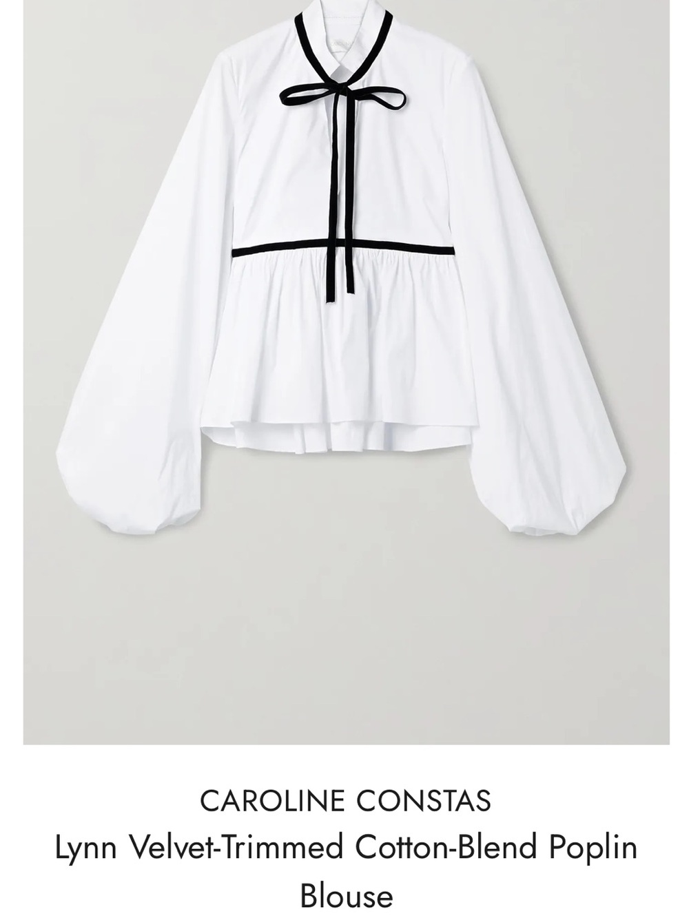Caroline Constas White Peplum Blouse with Black Trim, Dramatic Balloon Sleeves